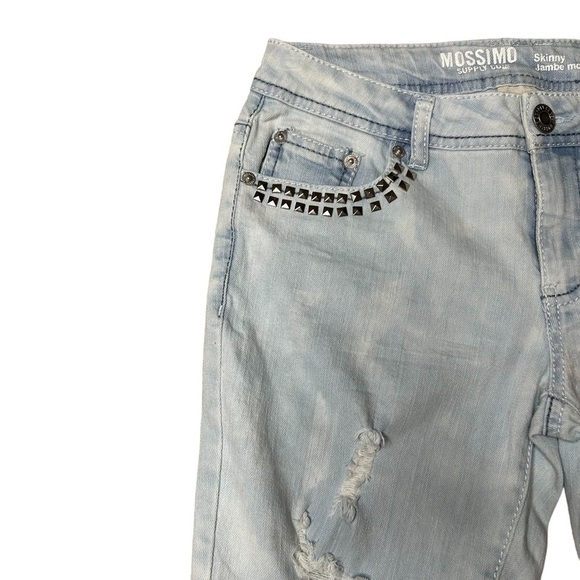 2/$30 Mossimo Supply Skinny Distressed Light Wash Studded Denim Jeans Size 7 - Picture 7 of 11